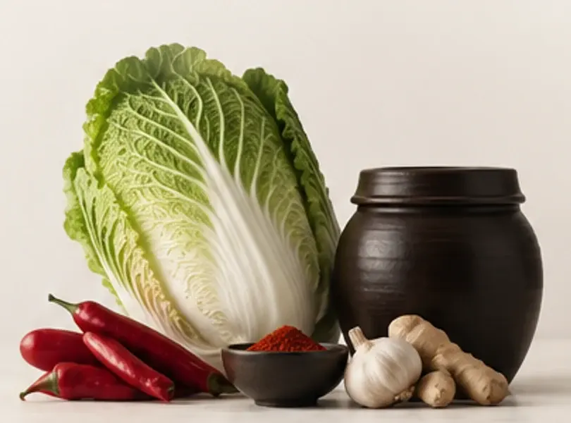 Chinakohl, Chili, Knoblauch, Ingwer und Onggi-Krug